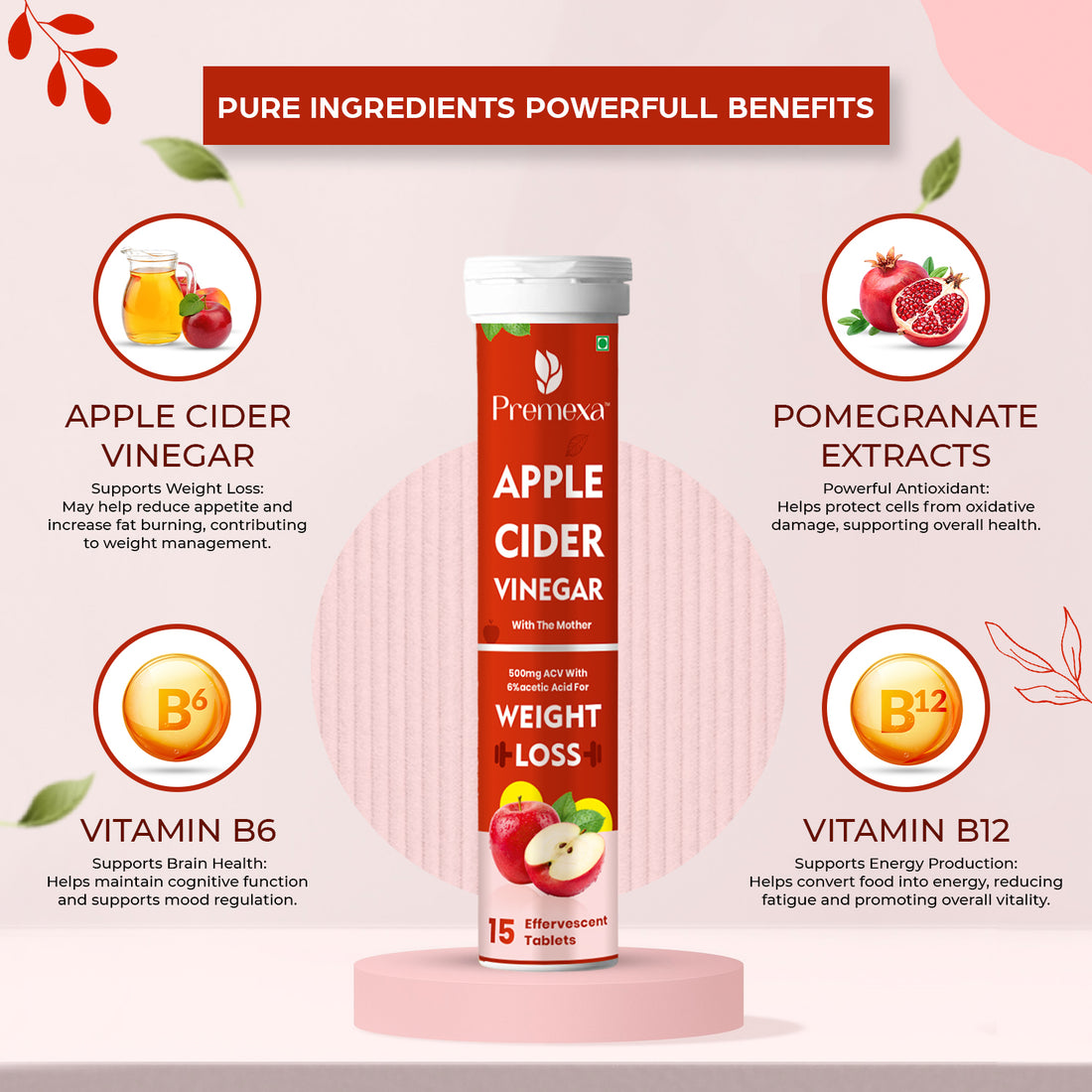 Apple Cider Vinegar Effervescent Tablets with Vitamin B6 & B12