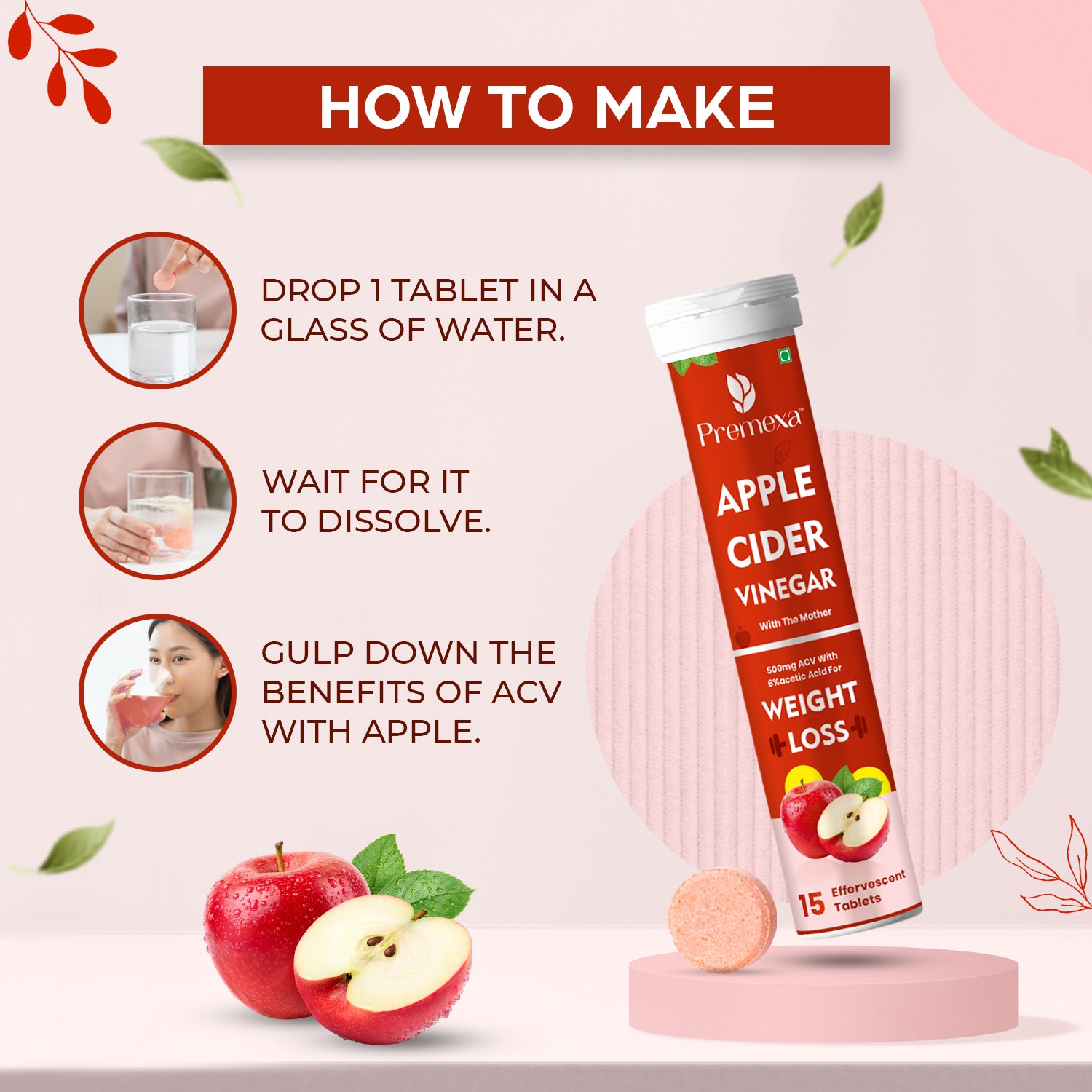 Apple Cider Vinegar Effervescent Tablets with Vitamin B6 & B12