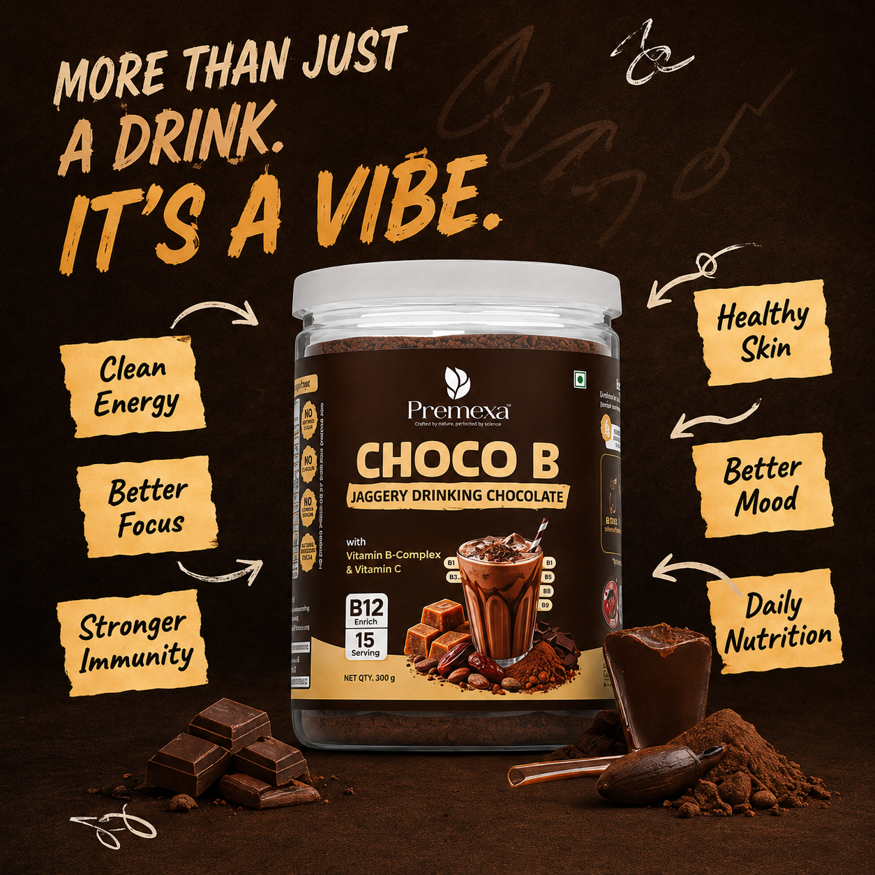 Premexa Choco B – Jaggery Drinking Chocolate with Vitamin B-Complex & Vitamin C