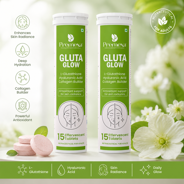 Premexa Gluta Glow Effervescent Tablets | Skin Glow & Antioxidant Support | 30 Tablets | 2 TUBE